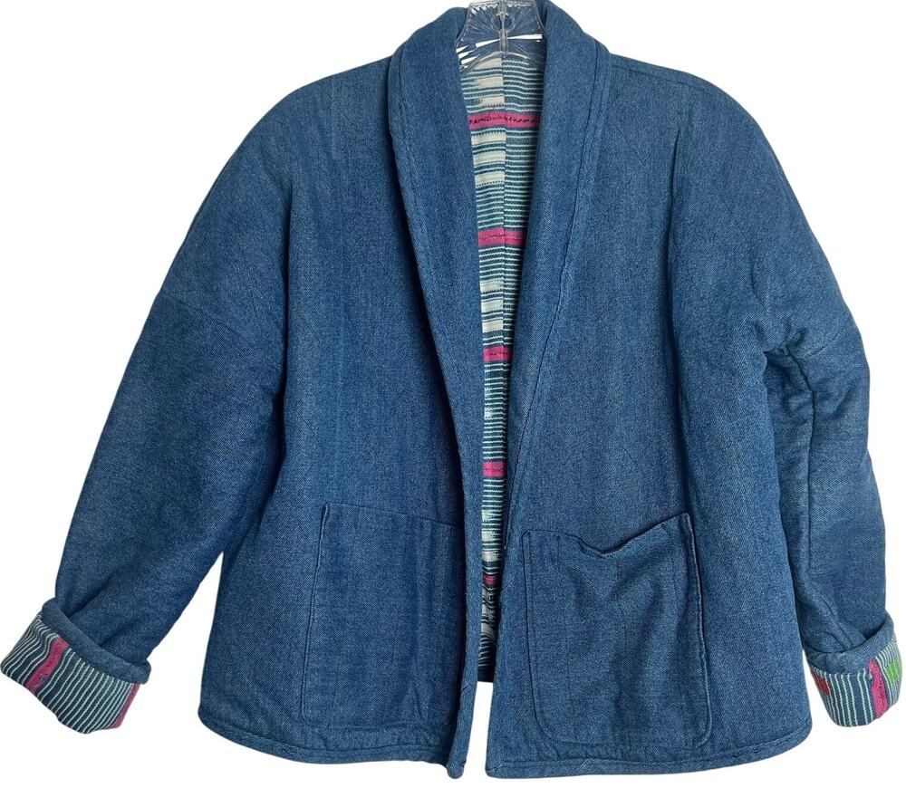 Handmade Women's Vintage Quilted Boxy Denim Kimono/Haori Jacket Minimalist Retro